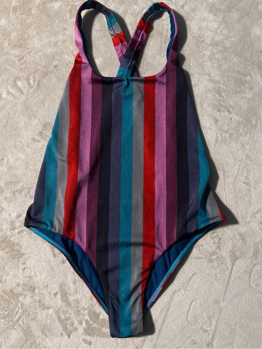 Billabong Teal, Copper, Brown, Plum & Red Striped Swim One-Piece